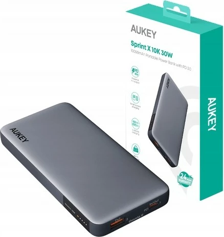 Power bank 10000mAh, 30 W, 2x USB, LED, siv AUKEY PB-Y41