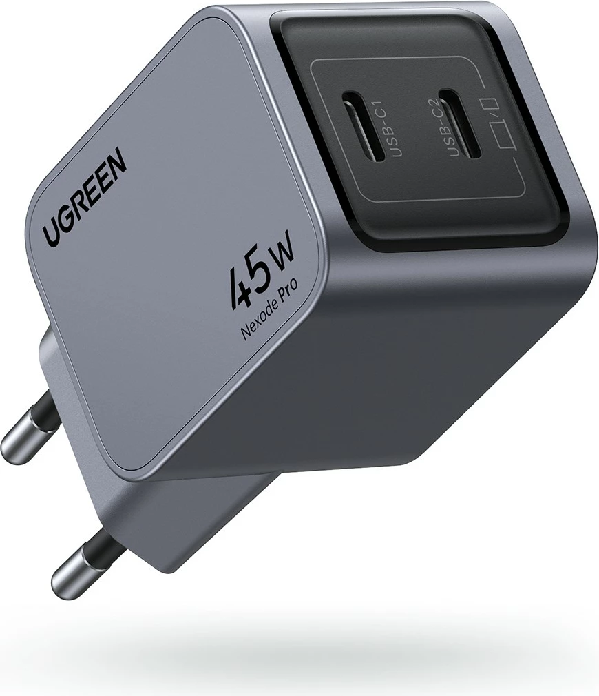 Univerzalni polnilnik 45W, 2x USB Type-C, Power Delivery 3.0, Quick Charge 4, Ugreen 35008, siva