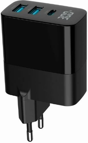 3-portni zidni polnilec, 30W, LCD zaslon Gembird TA-UC-PDQC30LCD-BK-02, črn