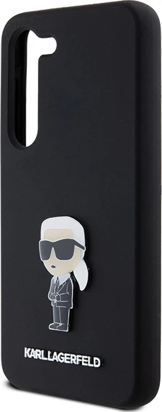 Silikonski ovitek Ikonik z metalnim značkom Karl Lagerfeld za Samsung Galaxy S23+, črn