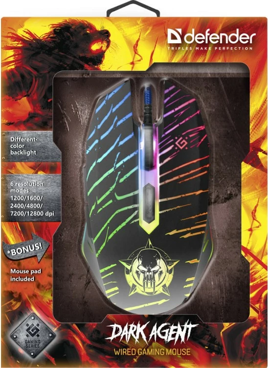 Gaming miška Defender DARK AGENT GM-590L, z žico, 12800 dpi, črna