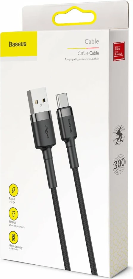 Kabel za polnjenje in prenos podatkov Baseus Cafule USB-A na USB-C, 3 m, sivo/črn