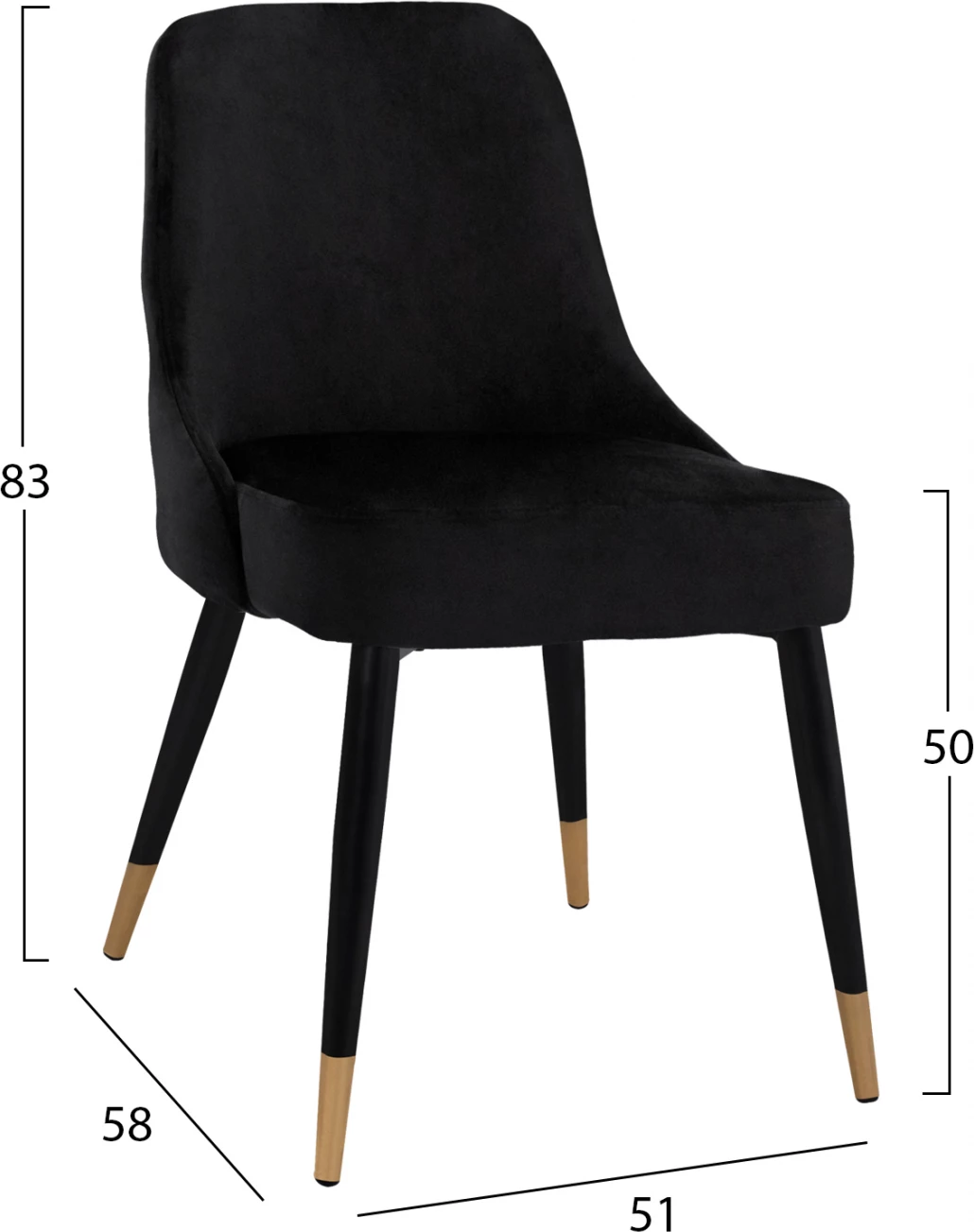 Jedilni stol Serenity FH8527.04 iz žameta v črni barvi z kovinskim okvirjem 52x61x83cm, set 2 kosov