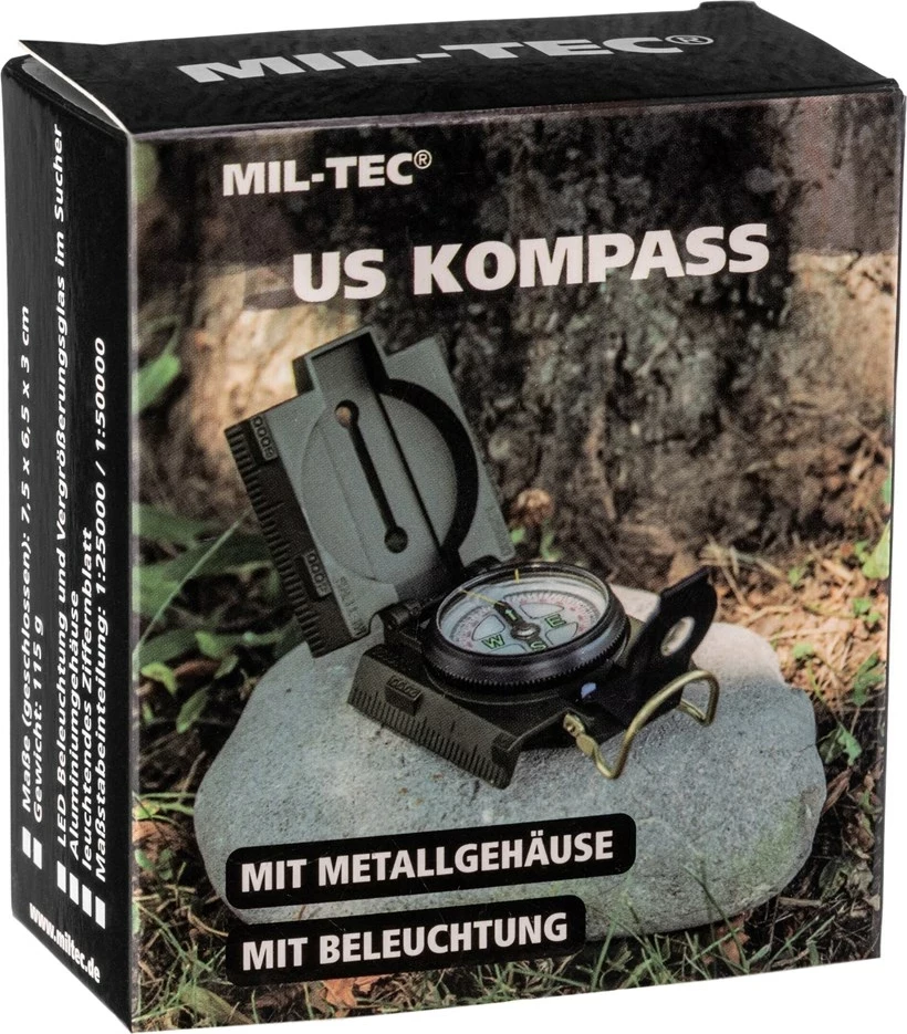 Kompas z osvetlitvijo Mil-Tec US, kovinski, olivno