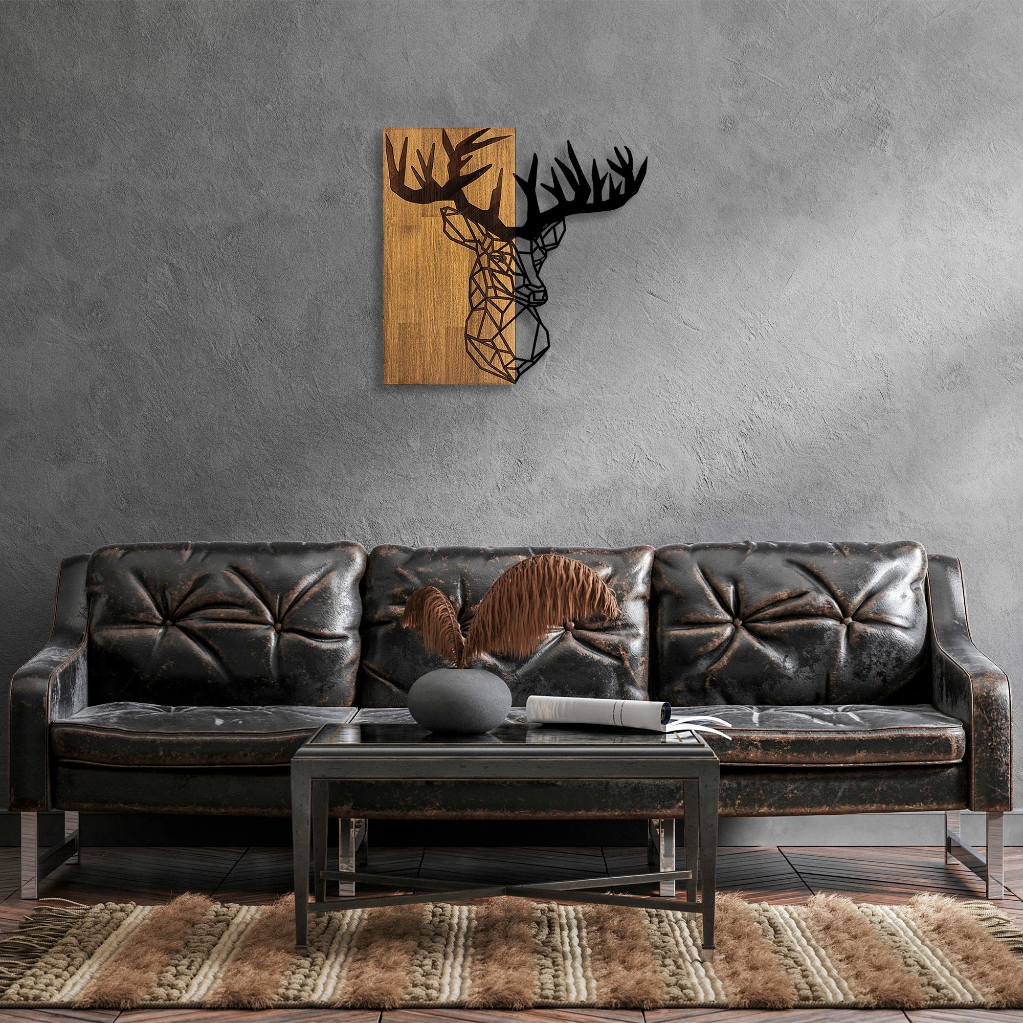 Dekorativni dodatek za steno, les in kovina Wallity MA-285, rjav/črn, 58 x 60 cm