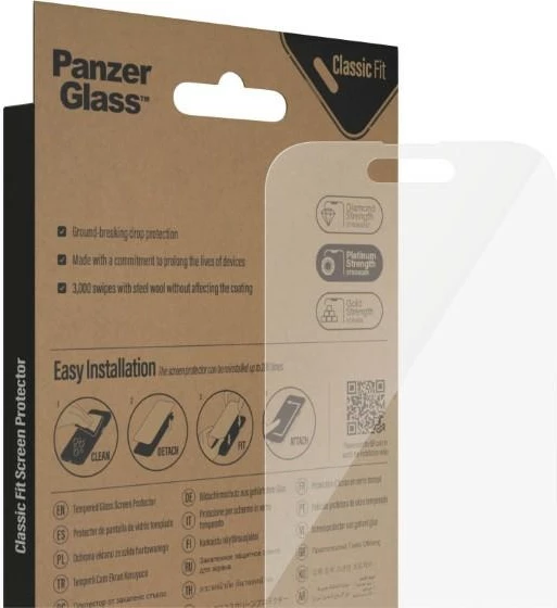Zaščitno steklo PanzerGlass Classic Fit za iPhone 14 Pro, prozorno