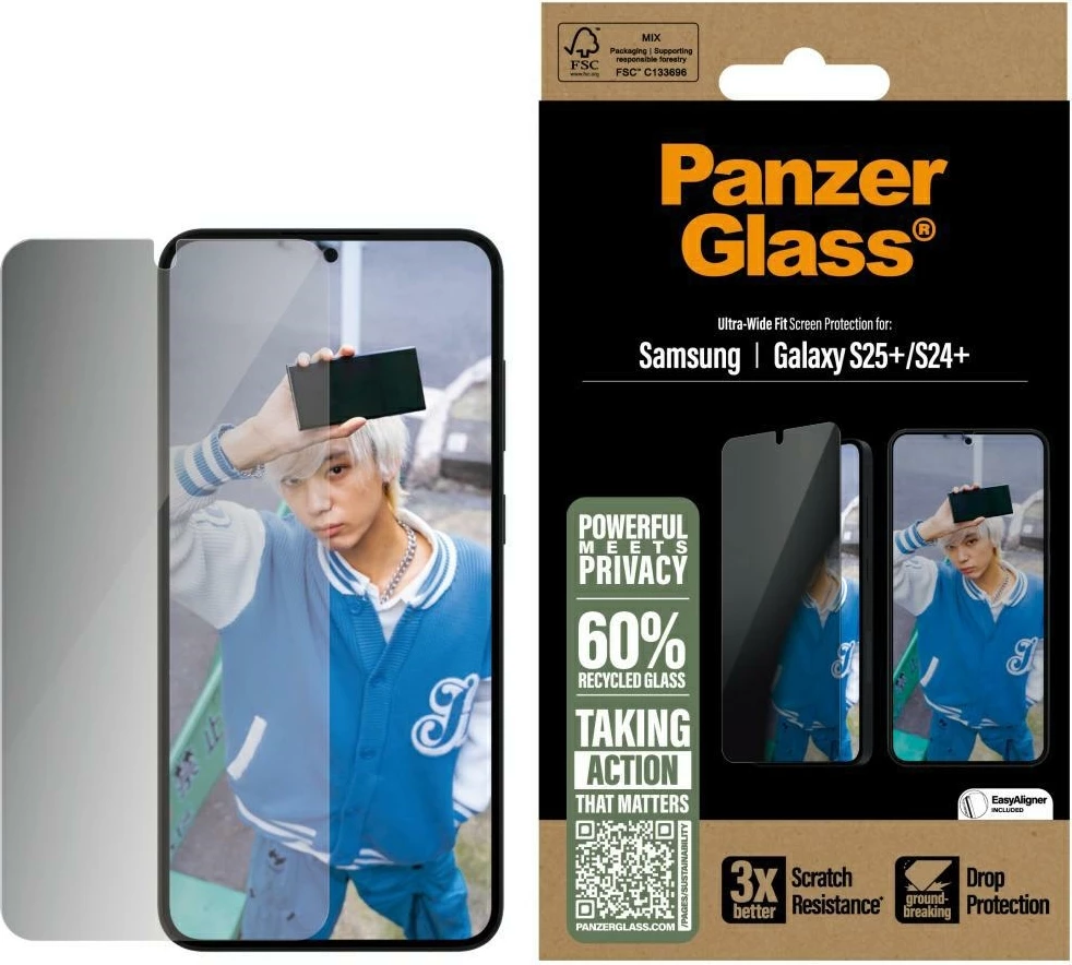 Zaščitno steklo Ultra-Wide Fit Privacy PanzerGlass za Samsung Galaxy S25+