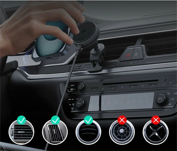 Magnetni nosilec za avto AUKEY HD-MC13A MagFusion Dash Pro, brezžično polnjenje Qi2 15W, aktivno hlajenje, črn