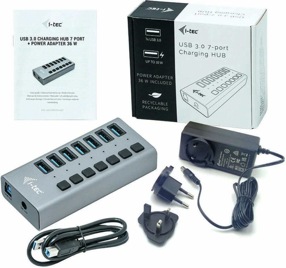 USB 3.0 razdelilec 7 vrat, 36 W, aluminij, siv - I-Tec