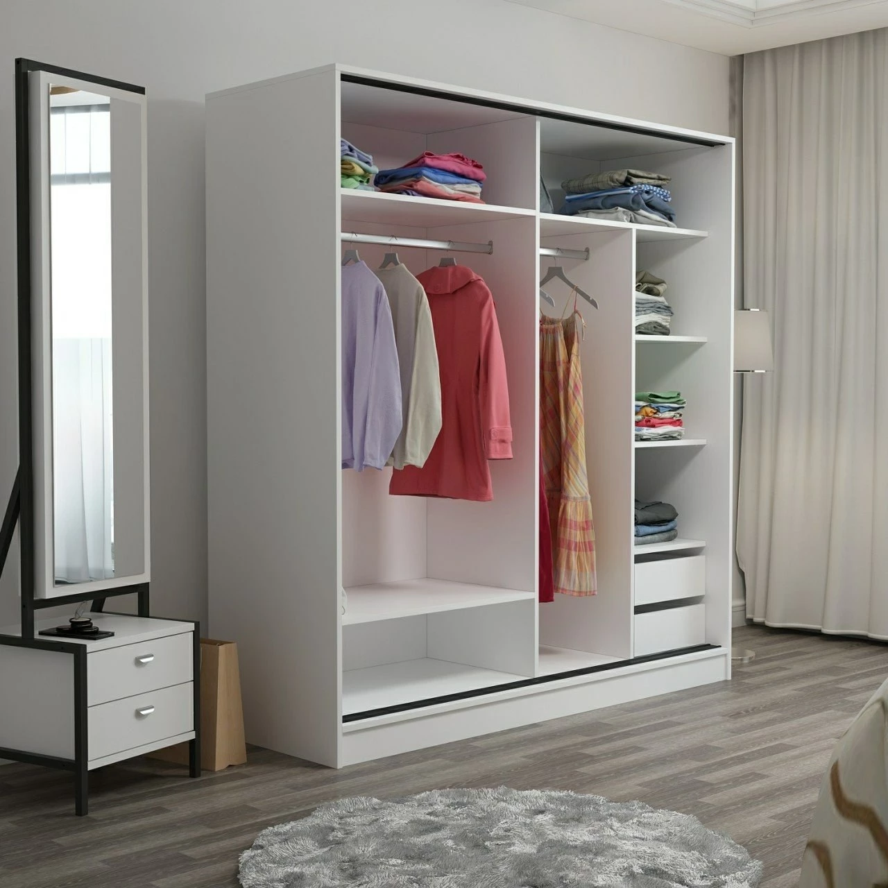 Omara, bela in hrast, 180x190x52 cm - Hanah Home Kale