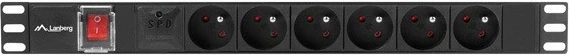 Razdelilec napajanja za rack Lanberg PDU-06E-0200-BK, 6 vtičnic, 1U, 16A, 2 m, črn
