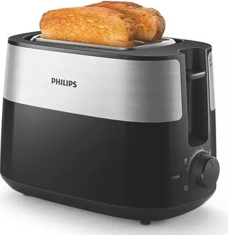 Toster 2 rezini, 830 W, 8 stopenj, črno-srebrn Philips HD2516/90
