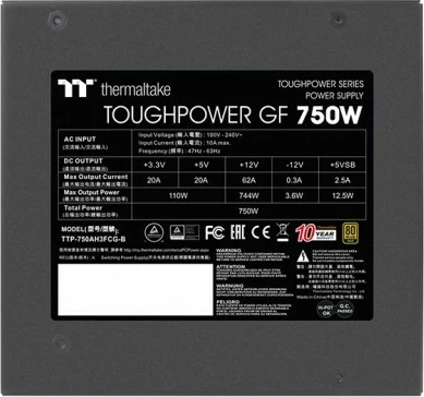 Napajalnik Thermaltake ToughPower GF 750W, modularen, 80 PLUS Gold, črn