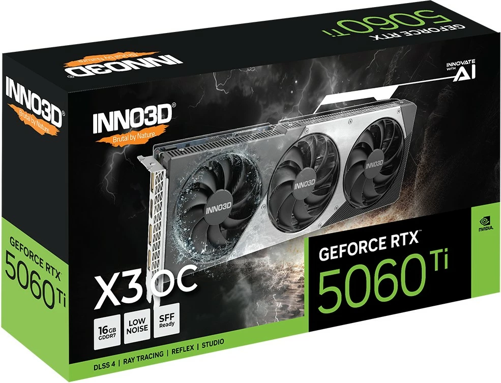 Grafična kartica Inno3D RTX 5060 Ti Twin X3 OC, 16GB GDDR7, 3 ventilatorji Grafična kartica Inno3D RTX 5060 Ti Twin X3 OC, 16GB GDDR7, 3 ventilatorji