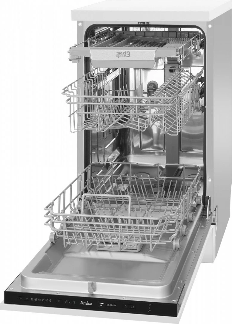 Vgradni pomivalni stroj 45 cm, 10 kompletov, 6 programov, 47 dB, energijski razred E, tretja košara Amica DIM42E6EBqO