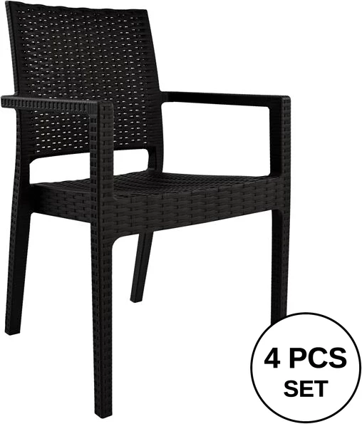 Stol z nasloni iz polipropilena temno rjave barve FH5134.02 57x55,5x89 cm, set 4 kosov