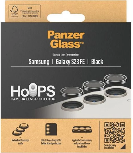 Zaščita za kamero PanzerGlass Hoops za Samsung Galaxy S23 FE, črno aluminijasto ohišje