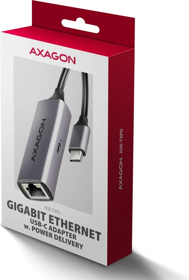 Omrežna kartica AXAGON ADE-TXPD, USB-C 3.2 Gen 1, Gigabit Ethernet, Power Delivery 100W, siva Omrežna kartica AXAGON ADE-TXPD, USB-C 3.2 Gen 1, Gigabit Ethernet, Power Delivery 100W, siva