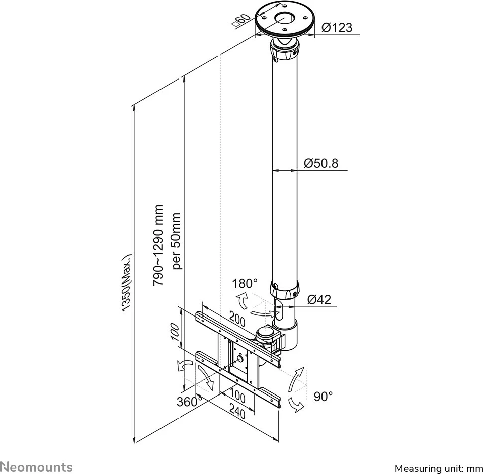 Stropni nosilec za monitor Neomounts FPMA-C100, 12 kg, 25,4 cm (10") - 76,2 cm (30"), 75 x 75 mm, 200 x 100 mm, 790 - 1290 mm, črn Stropni nosilec za monitor Neomounts FPMA-C100, 12 kg, 25,4 cm (10") - 76,2 cm (30"), 75 x 75 mm, 200 x 100 mm, 790 - 1290 mm, črn