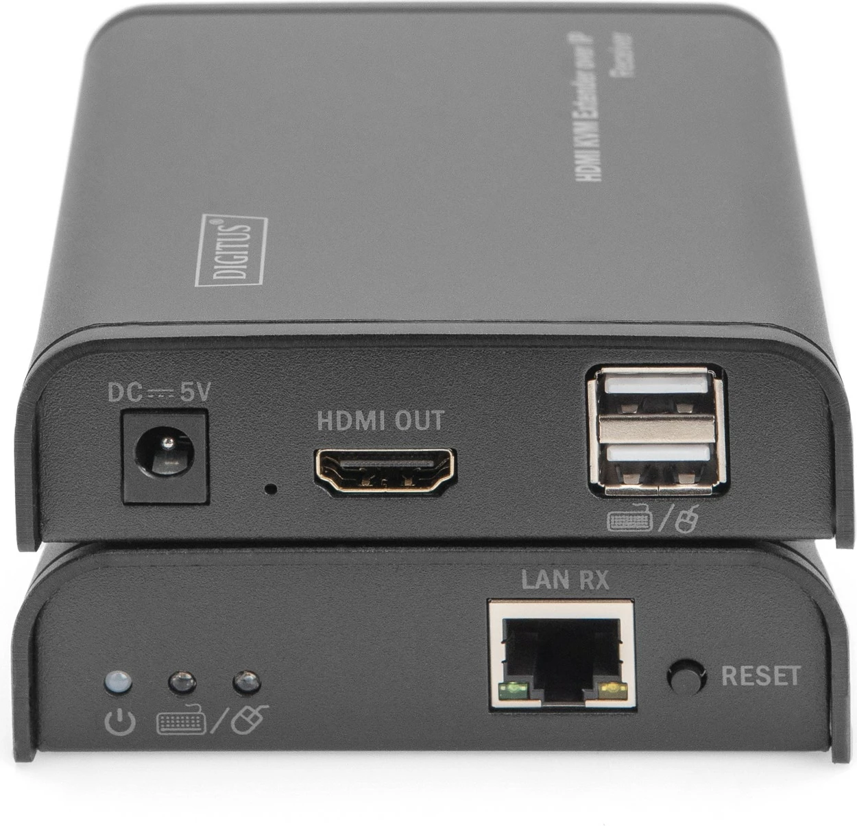 HDMI KVM IP podaljševalnik Digitus, komplet z oddajnikom in sprejemnikom, s kablom, 80 m, Cat5/Cat5e/Cat6, 1920 x 1080, črn