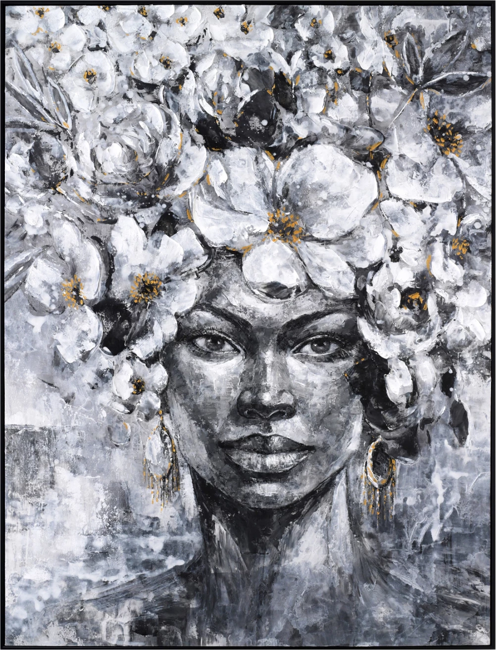 Stenska slika FH4545 s črnim PS okvirjem - natisnjeno platno z ženskim obrazom 92x4,5x122Hcm