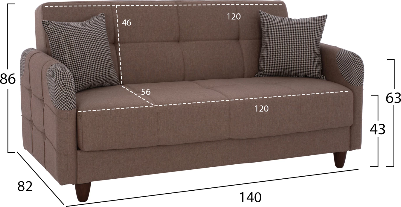 FH3246.01 Bež dvosed kavč-postelja z nasloni za roke in prostorom za shranjevanje