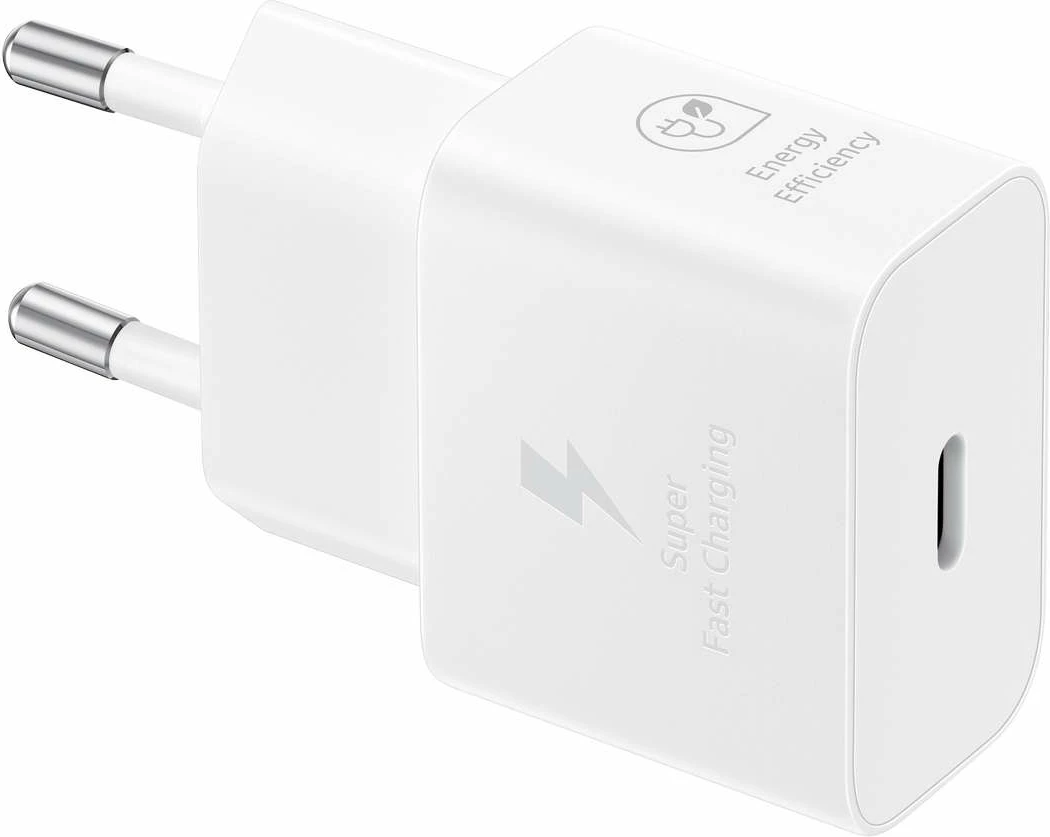 Superhiter polnilec 25W GaN z USB-C kablom, Samsung EP-T2510XWEGEU, bel Superhiter polnilec 25W GaN z USB-C kablom, Samsung EP-T2510XWEGEU, bel