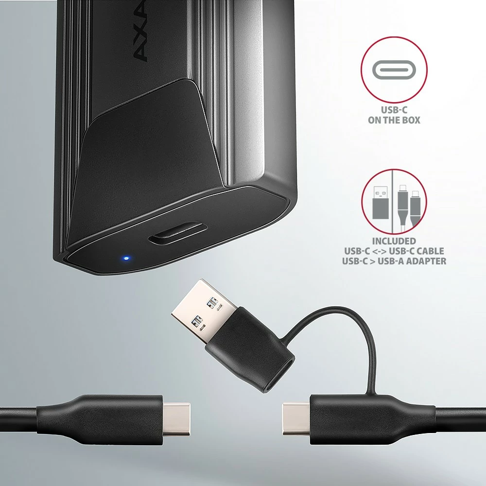 Zunanje računalniško ohišje za SSD M.2 NVMe in SATA, USB-C 3.2 Gen 2, črno - AXAGON EEM2-GTS2 Zunanje računalniško ohišje za SSD M.2 NVMe in SATA, USB-C 3.2 Gen 2, črno - AXAGON EEM2-GTS2