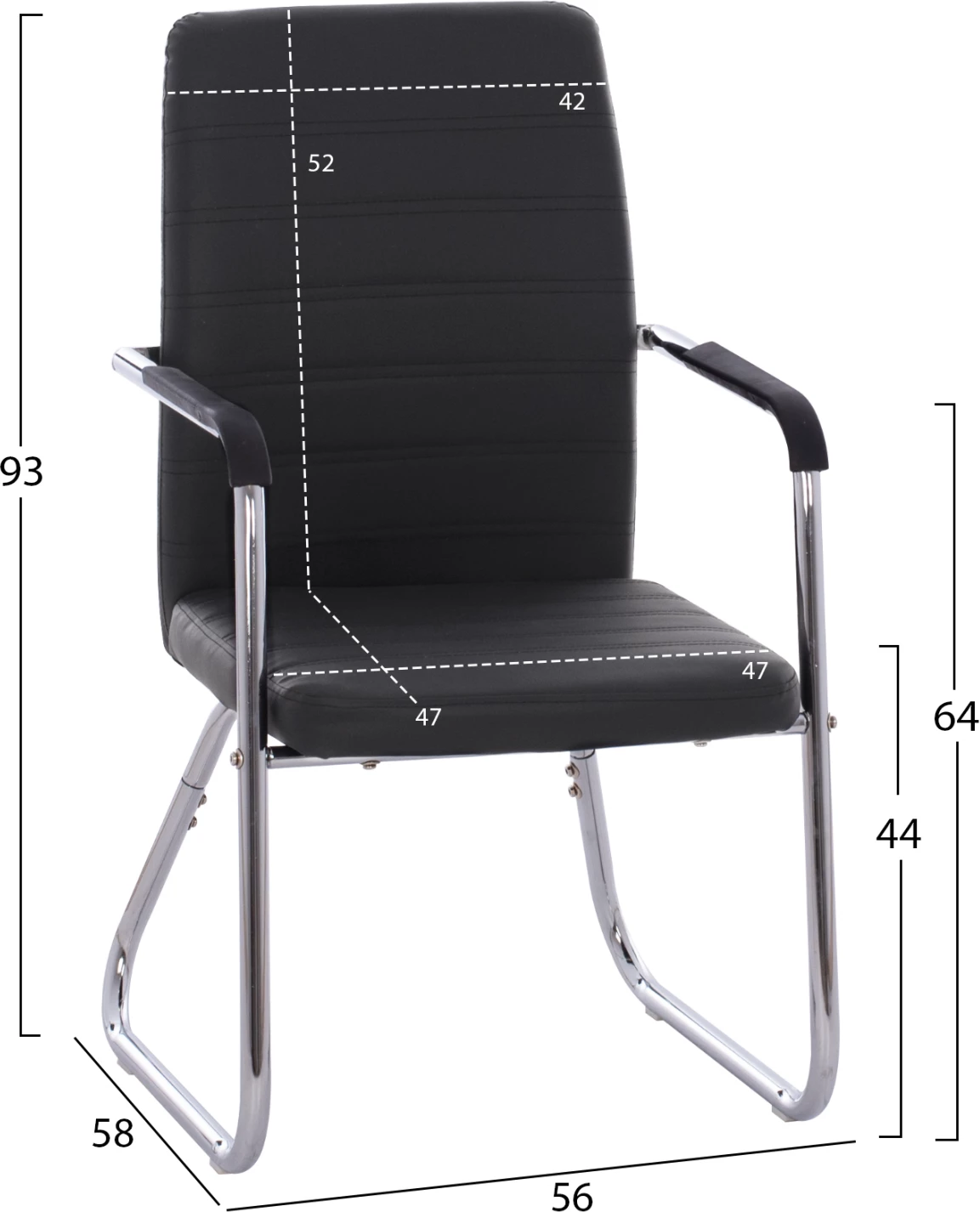 Konferenčni stol FH1021.01 z rokami in črnim PU 54x60x94 cm, set 4 kosov