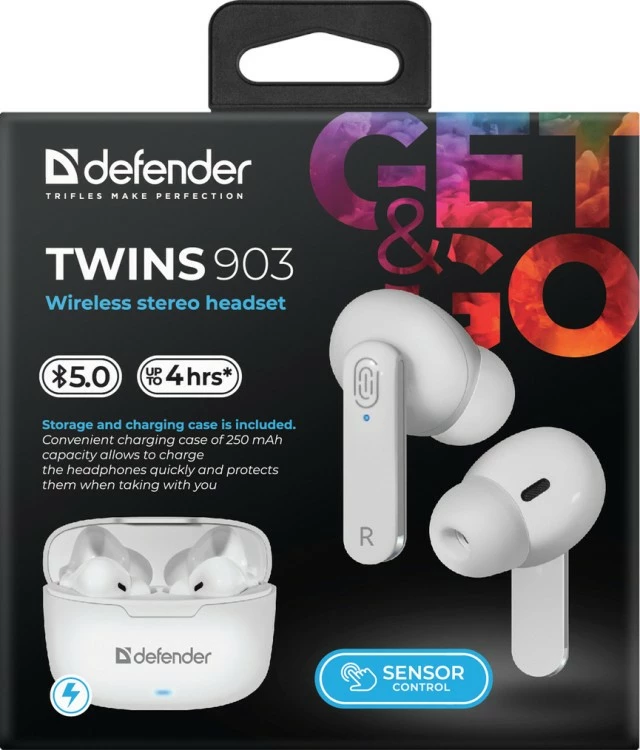 Brezžične slušalke, Defender TWINS 903, Bluetooth, bele