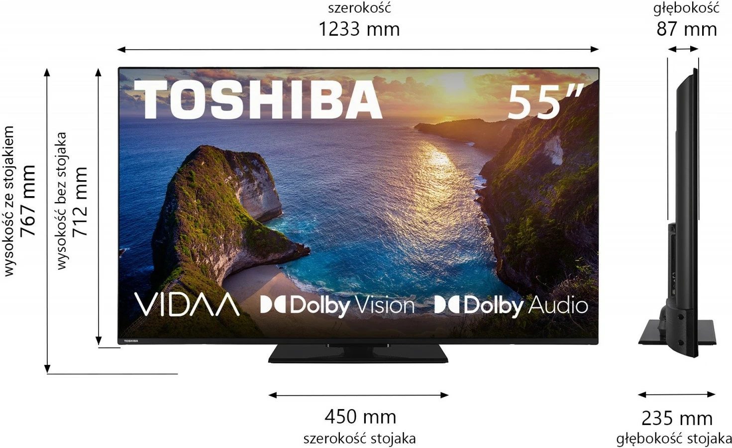 LED televizor 55 palcev, Ultra HD 4K, VIDAA, Dolby Vision, črn Toshiba 55UV3463DG