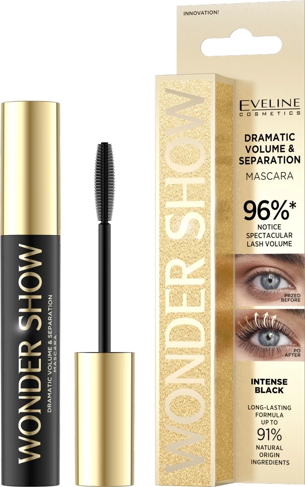 Maskara za ženske — povečanje volumna in ločevanje Eveline Cosmetics Wonder Show, črna, 7 ml
