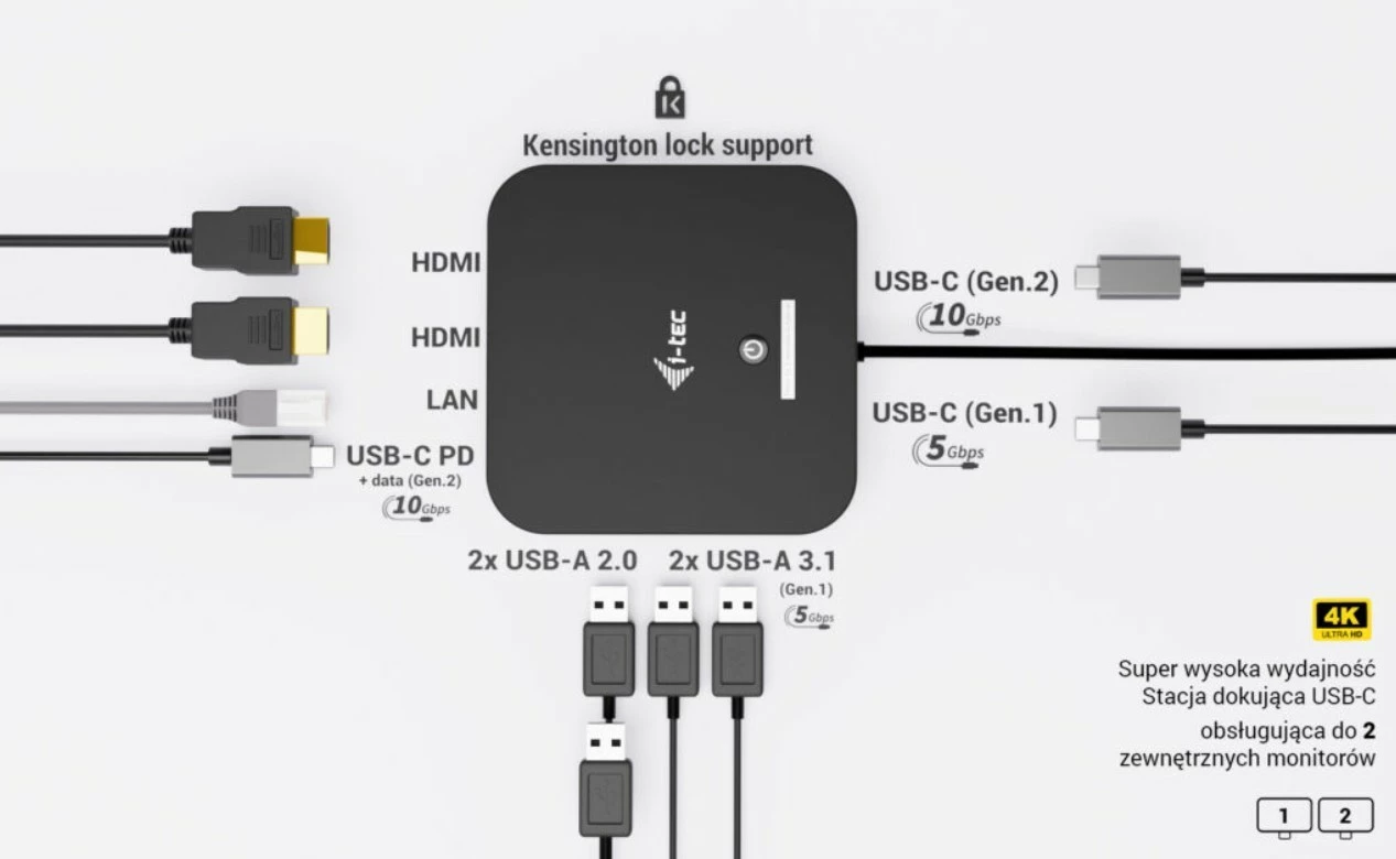 Dok USB-C i-tec C31DUALHDMIDPD100, 2x HDMI, USB-C Dock, 100W, črn