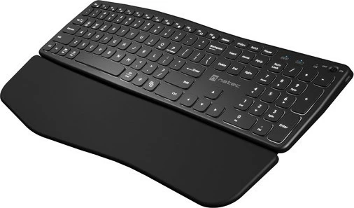 Ergonomska brezžična tipkovnica z osvetlitvijo Natec Porifera NKL-1995, Bluetooth + 2.4GHz, črna