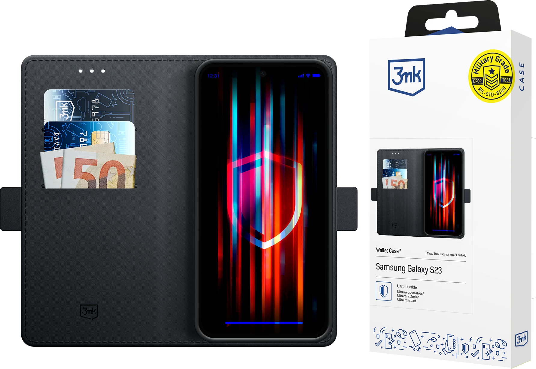 Ovitek-denarnica za pametni telefon Samsung Galaxy S23 5G, 3mk Wallet Case, črn