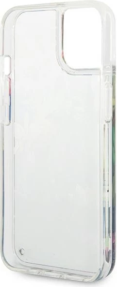 Ovitek z vzorcem cvetja in tekočim bleščicami Guess za iPhone 14 Plus 6,7", modra