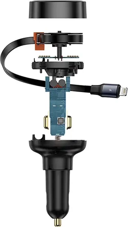 Avtomobilski polnilec Baseus Enjoyment Pro z vgrajenima kabloma Lightning in USB-C, 55W, črn