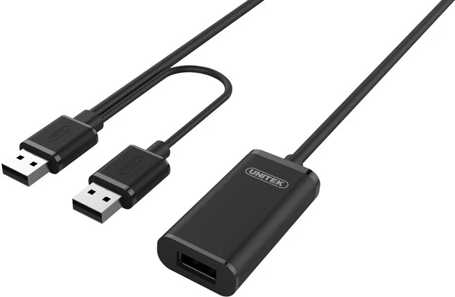 Konverter USB-A, 2x USB, 5,0 m, črn Unitek
