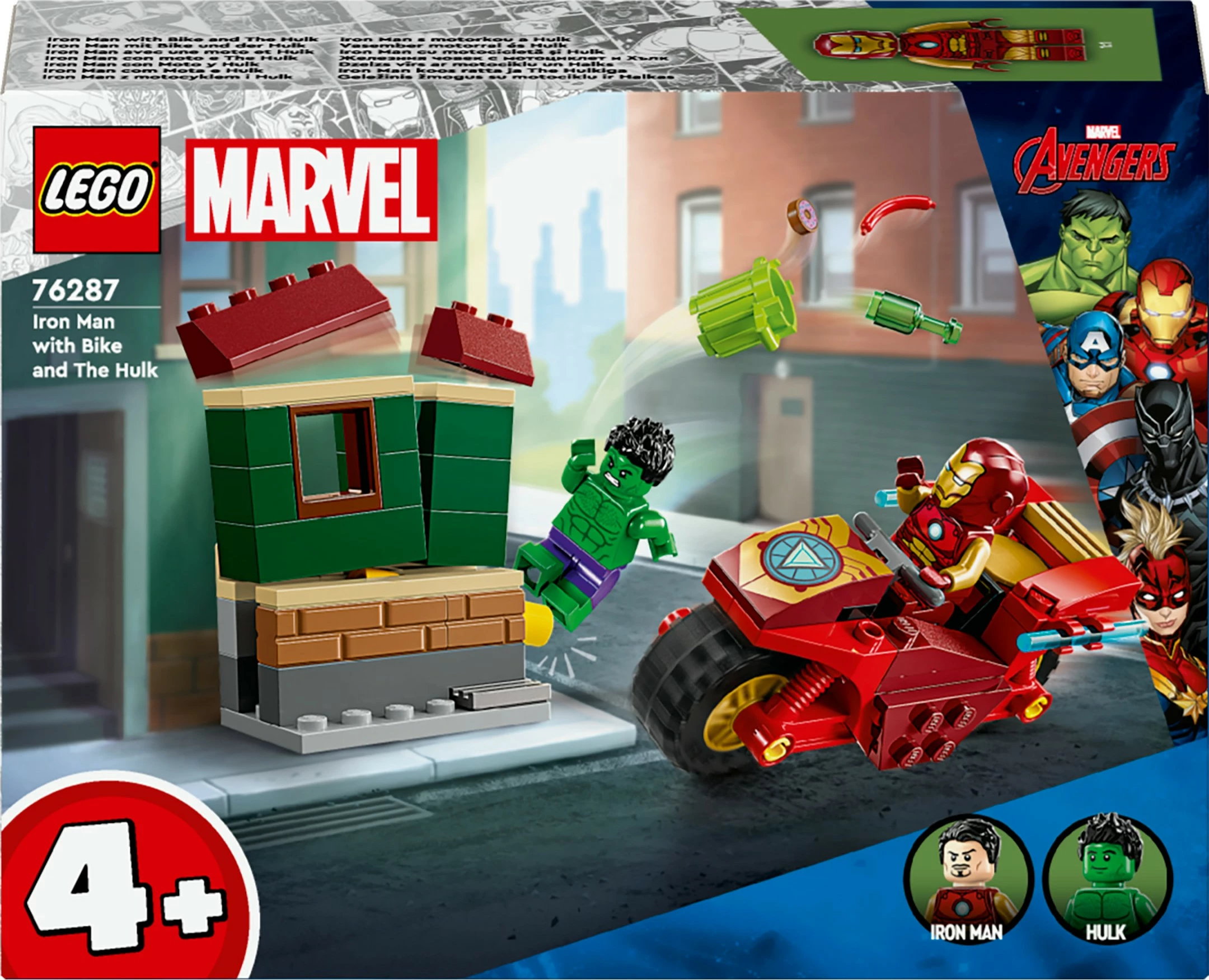 Gradbeni set LEGO Marvel z motorjem in Hulk, Iron Man 76287, večbarven