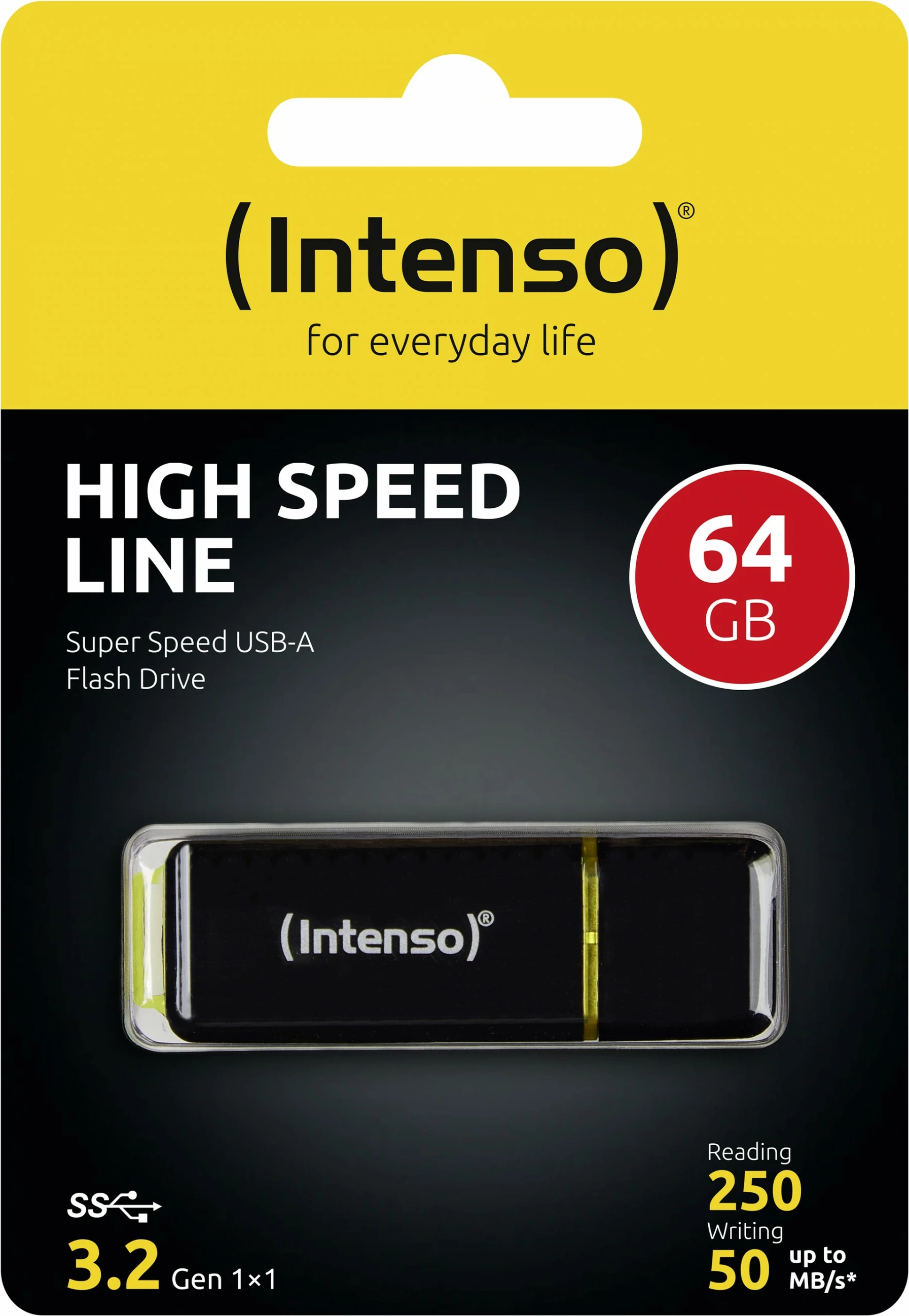 USB pomnilnik High Speed Line 64 GB, Intenso, USB 3.2, črn, rumen