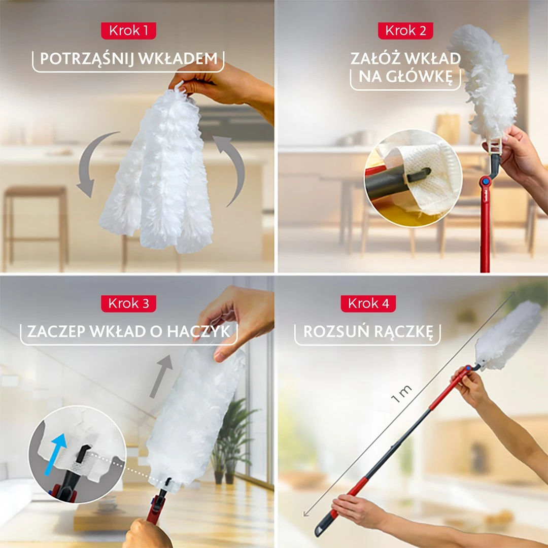 Lopata za prah z dolgim ročajem Vileda Flex&Catch, 1 vložek, rdeča