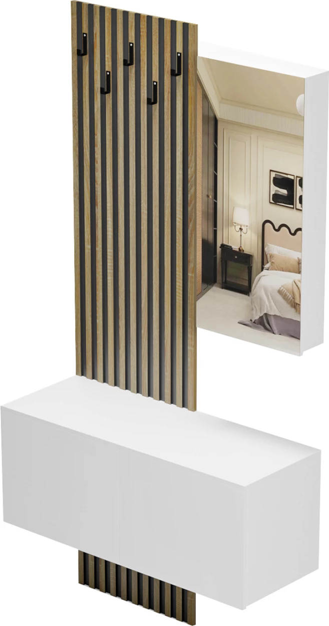 Pohištveni komplet za predsobo z ogledalom MYLES FH18080.01 melamin v barvi sonama-bela 100x37.1x199.5H cm