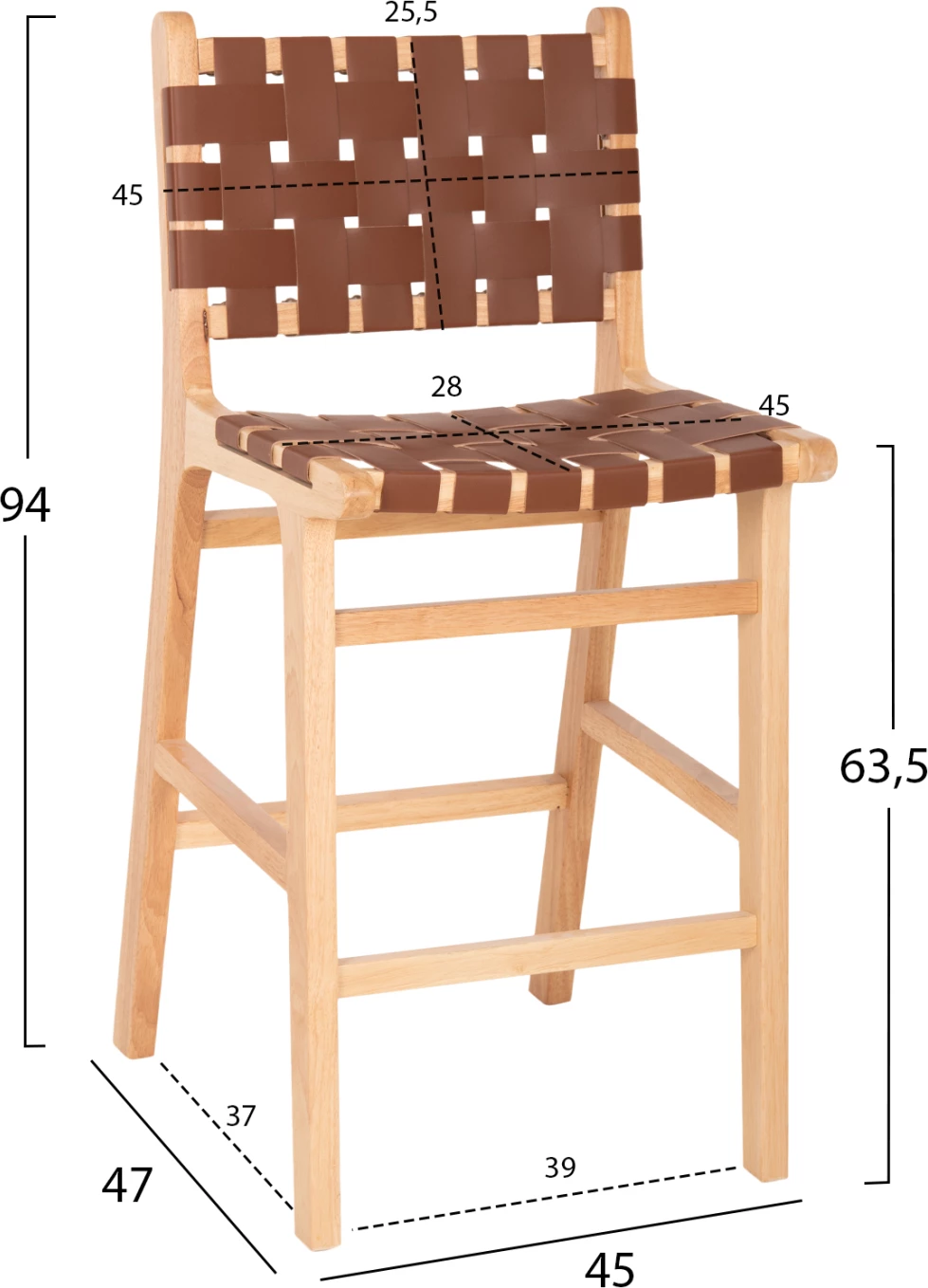 Barski stol FELIPE srednje višine FH9329.01 Toon les v naravni barvi-rjavi PU 45x47x94Hcm