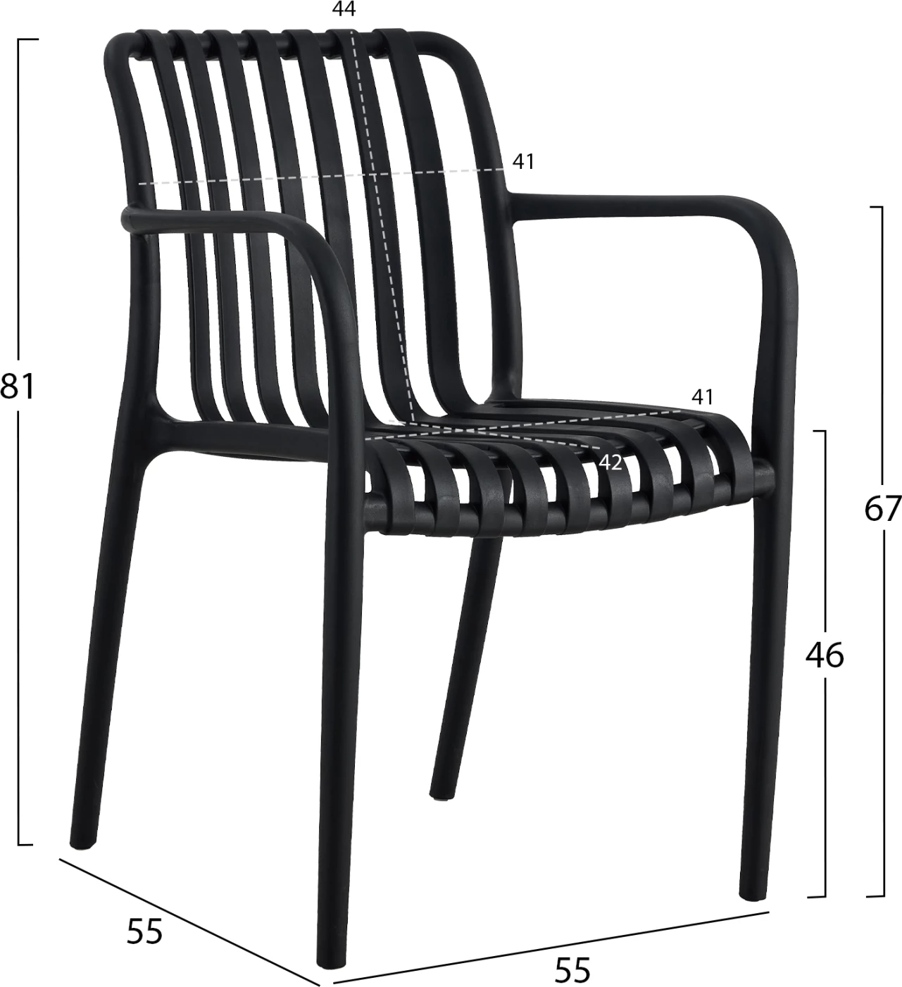 Naslanjač iz polipropilena TIPPY FH5940.02 črn 55x55x81H cm