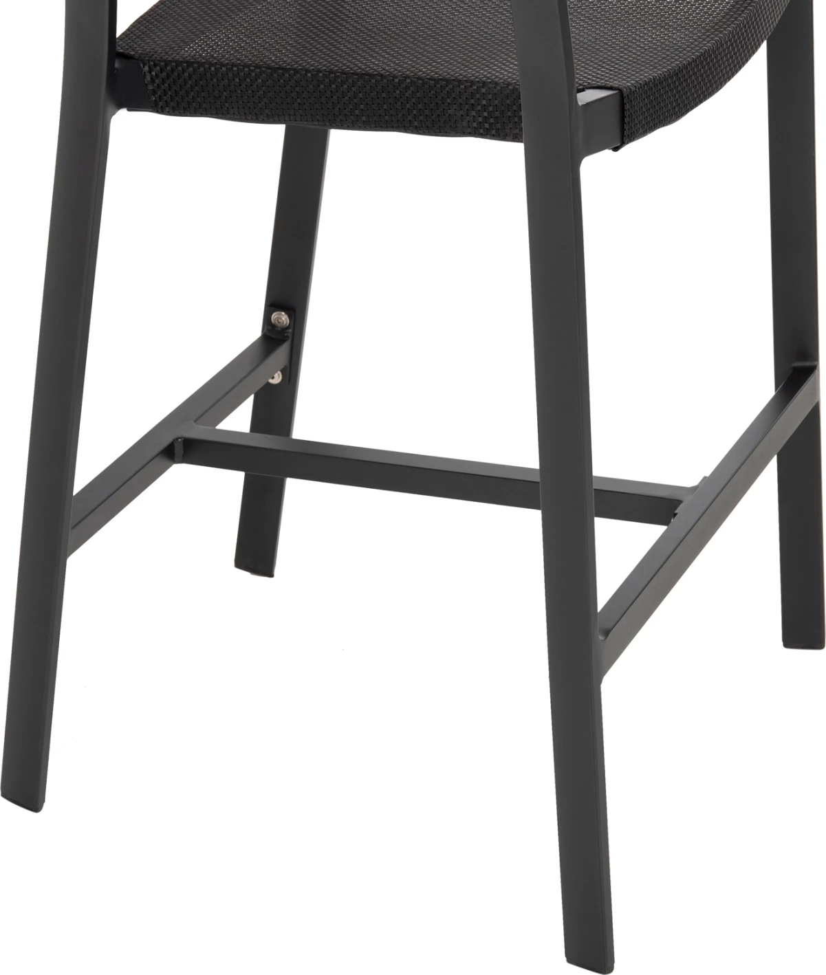 Barski stol iz aluminija črne barve FH5892.15 srednje višine črna tekstilna tkanina in bež ratan 56,5x57x99,5 cm