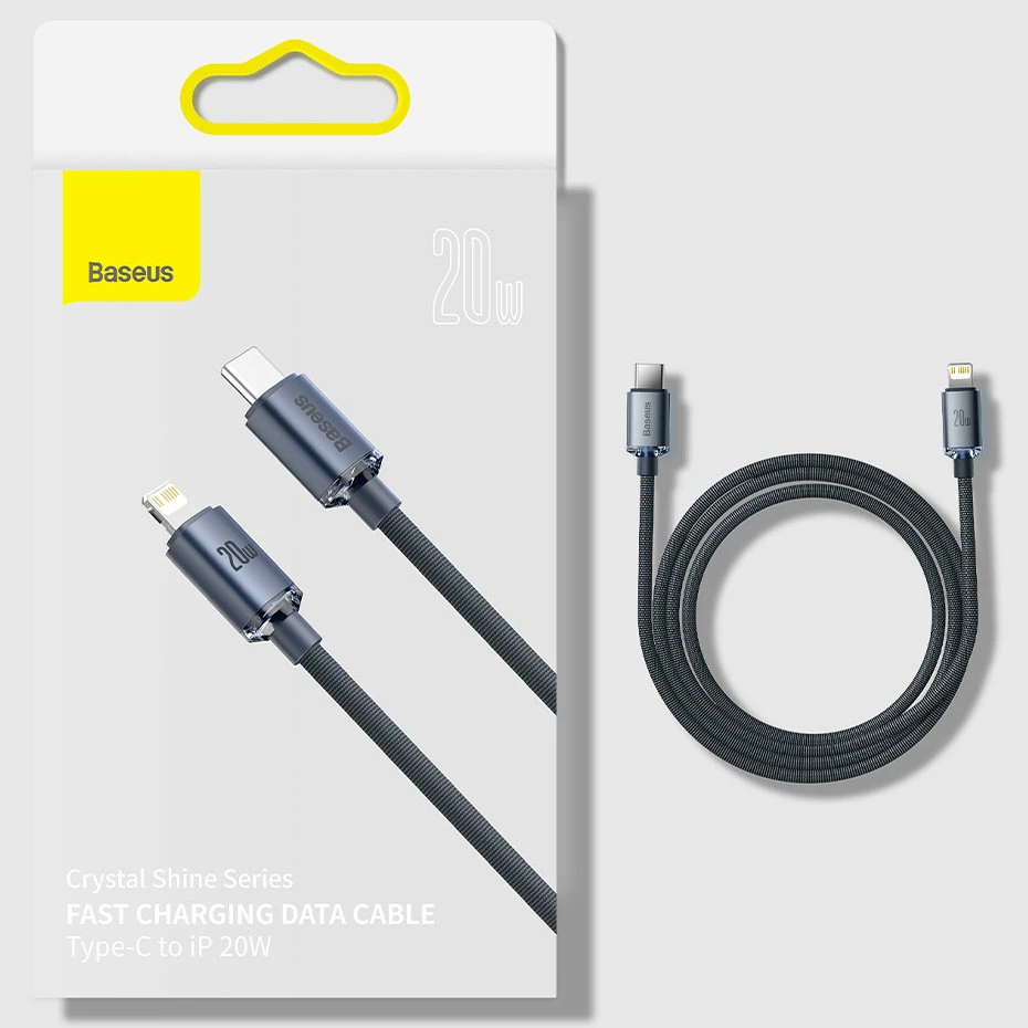 Kabel Baseus Crystal Shine Series CAJY000305, 2 m, Lightning v USB-C, 20 W, vijoličen