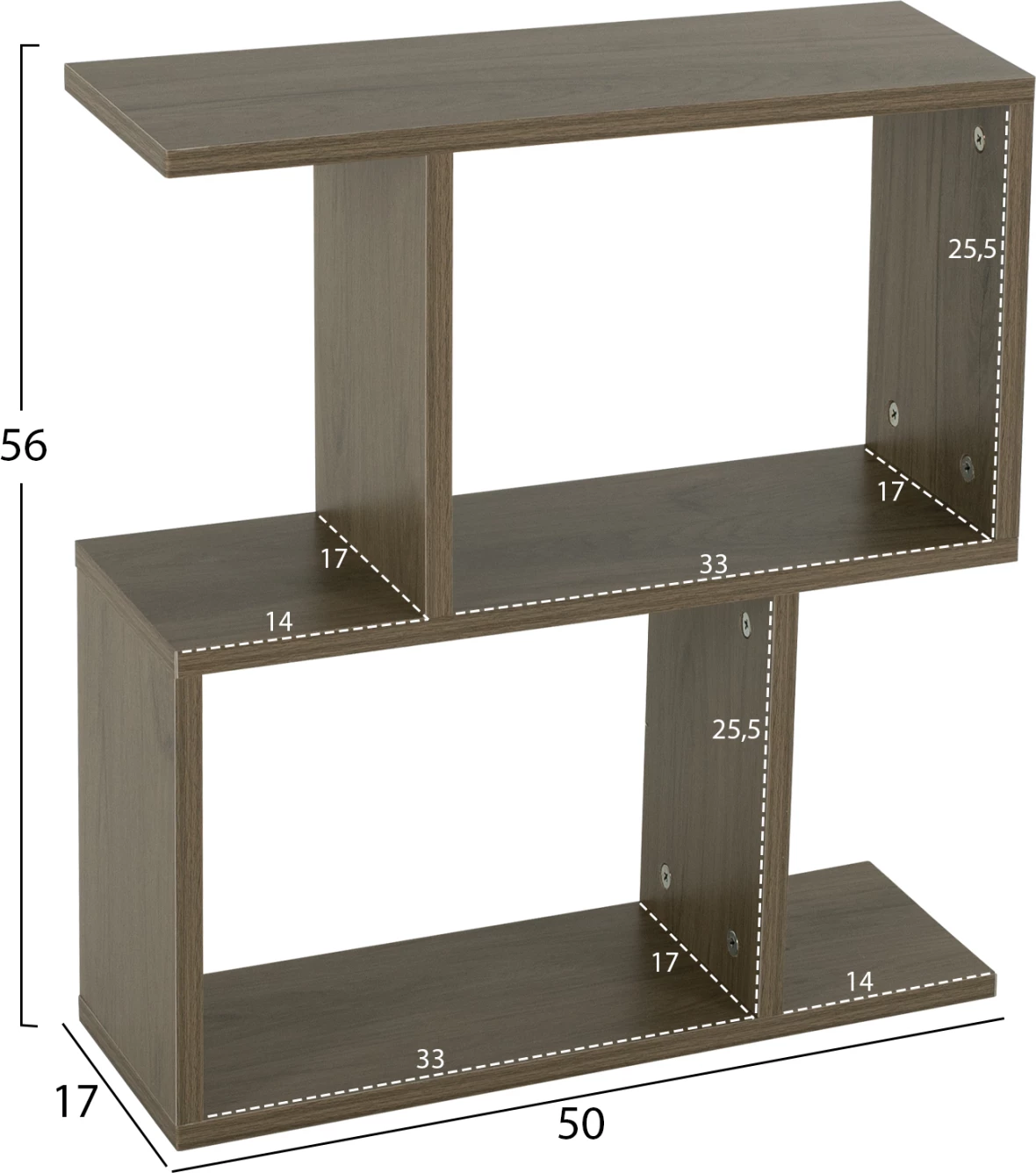 Stranska miza s prostori za shranjevanje FH8881.12 melamin v olivno sivi barvi 50x17x56H cm