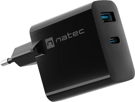 Hitri polnilec GaN 65W z USB-A in USB-C, Natec Ribera, črn