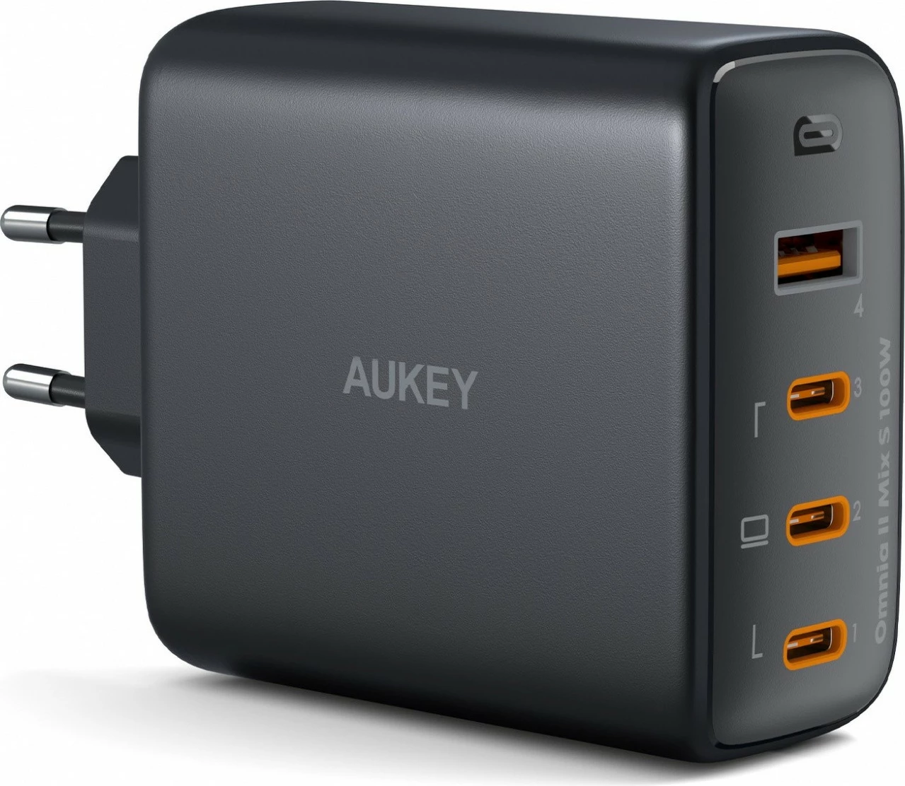 Stenski polnilec AUKEY Omnia II PA-B7S, 100 W, 4×USB (3×USB-C + 1×USB-A), črn