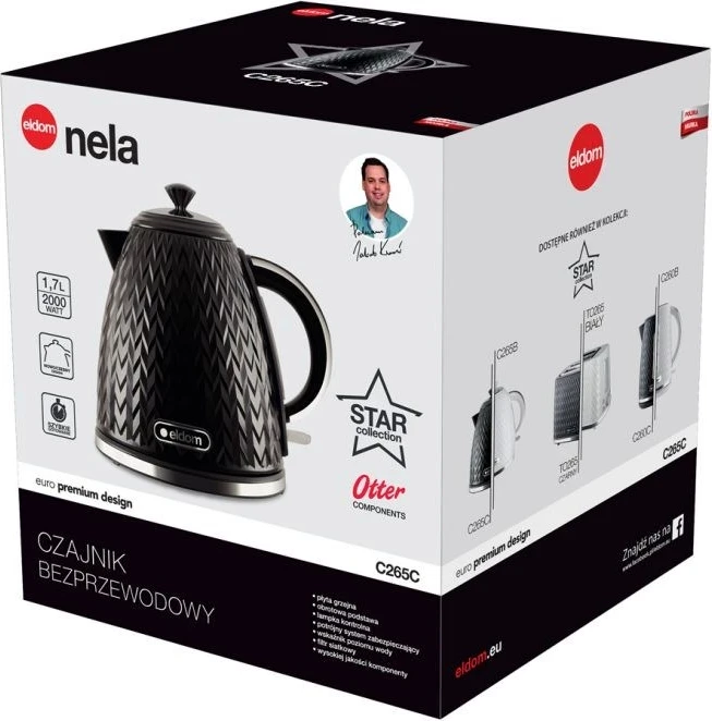 Vrelnik vode 1,7 L, 2000 W, črn Eldom Nela
